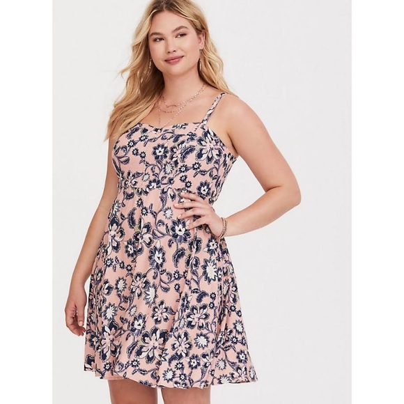 Torrid Peach Floral Sweetheart Challis Dress Size 2 - Picture 3 of 3
